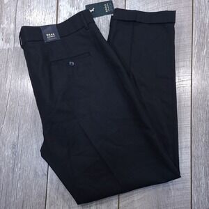 Brax Monaco Trousers Womens Size 34x32 Black Soft Flannel Cuffed Dress Pants